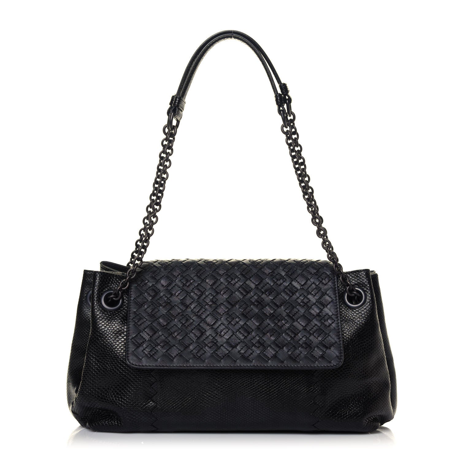 Bottega Veneta Vesuvio Karung Nappa Intrecciato Cravatteria Small Flap Shoulder Bag Black 1 of 4