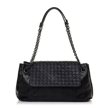 Bottega Veneta Vesuvio Karung Nappa Intrecciato Cravatteria Small Flap Shoulder Bag Black 1 of 4