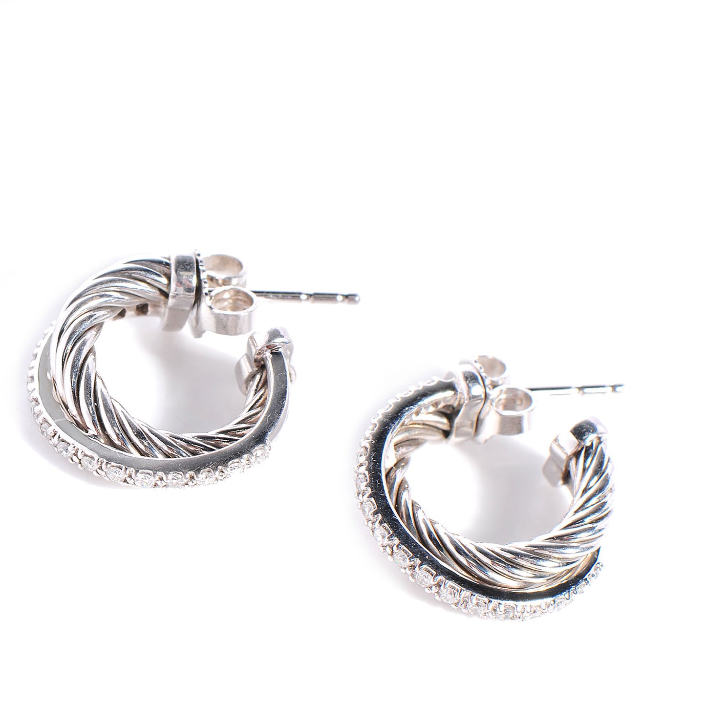 Sterling Silver and Diamonds Crossover Cable Hoop Earrings