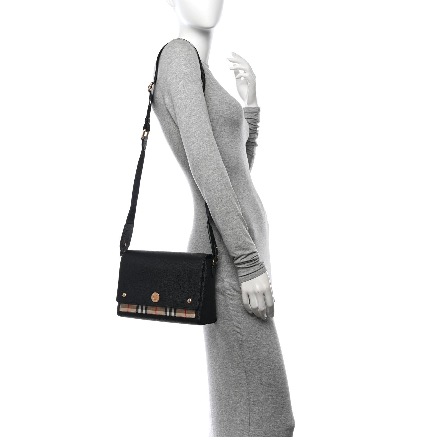 Burberry Coated Canvas Calfskin Vintage Check Medium Note Crossbody Bag Black 2 of 10