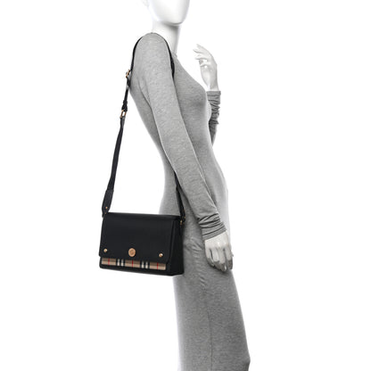 Burberry Coated Canvas Calfskin Vintage Check Medium Note Crossbody Bag Black 2 of 10