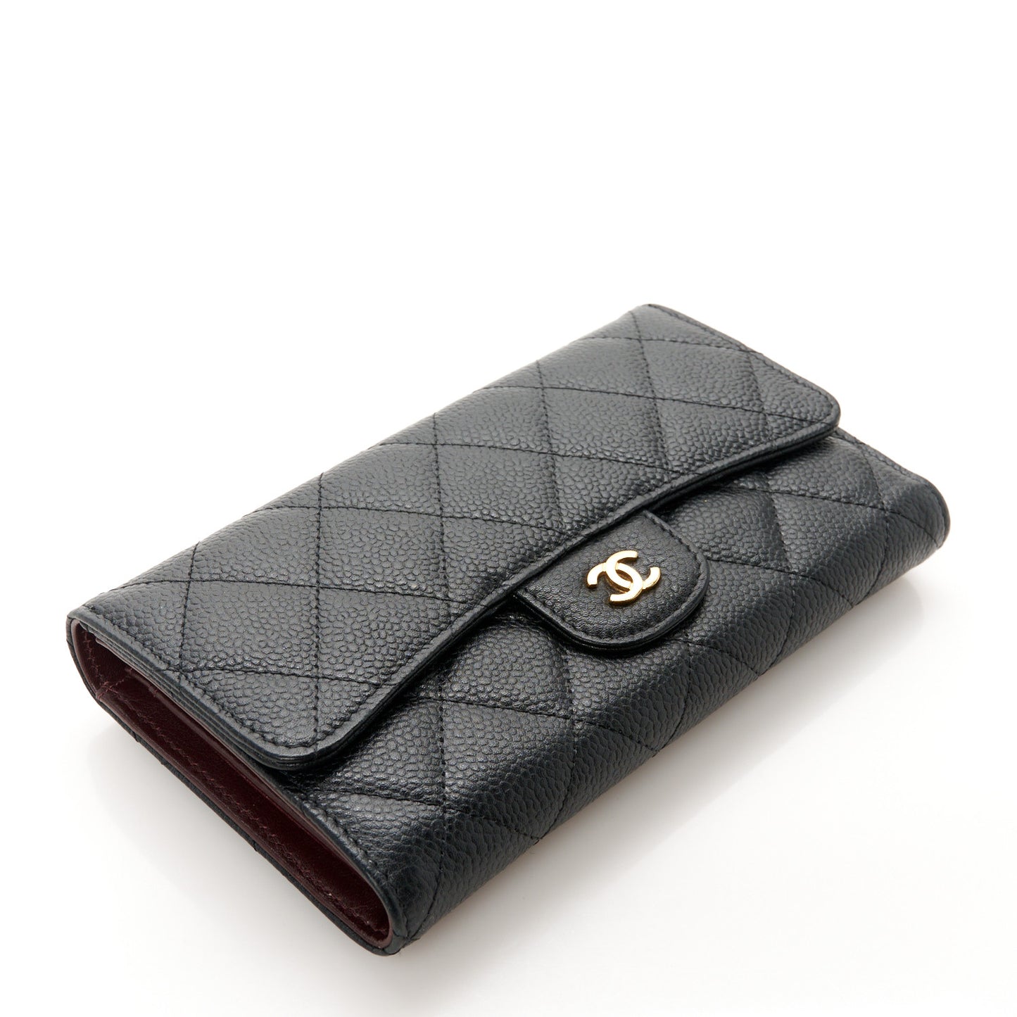Caviar Quilted Long Flap Wallet Black
