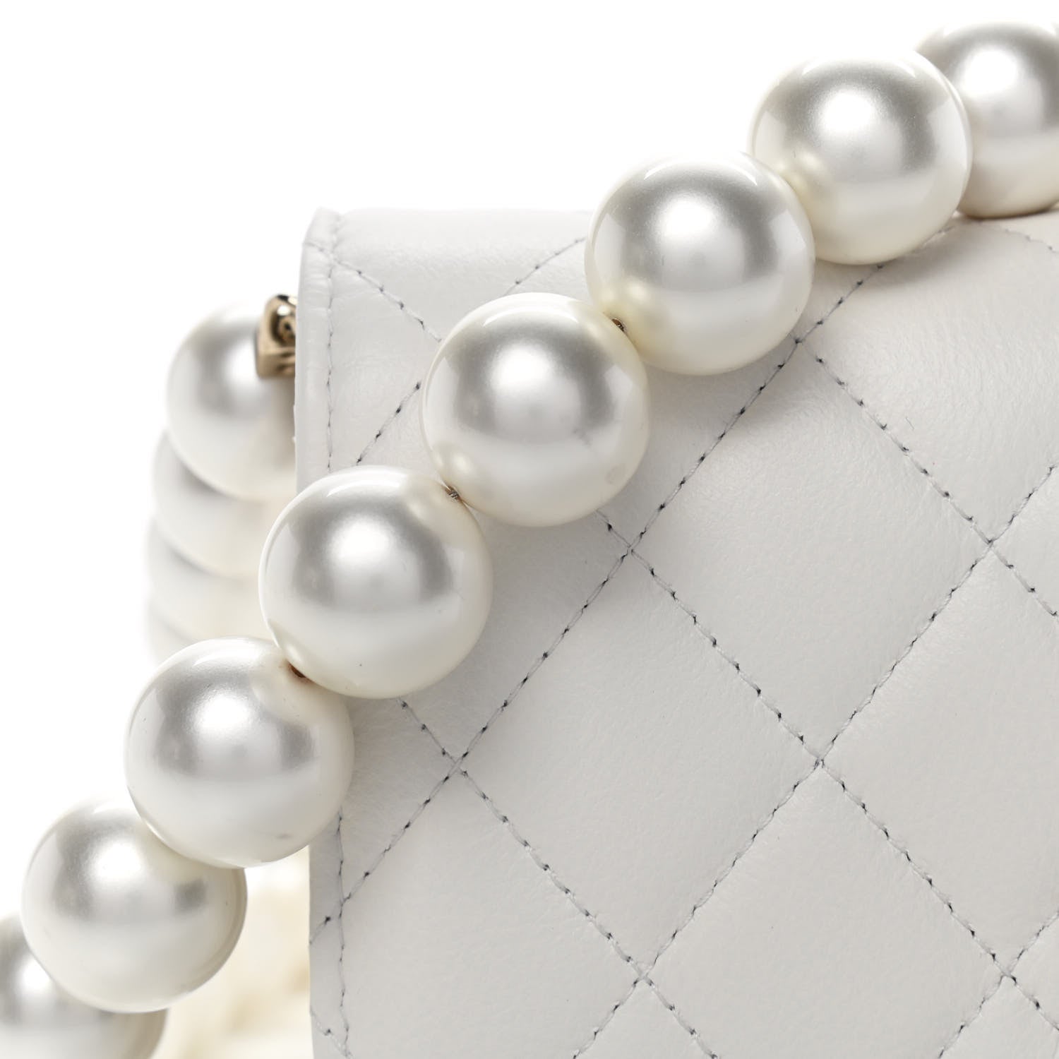 Chanel Calfskin Quilted Mini Maxi Pearls Wallet On Chain WOC White 8 of 11