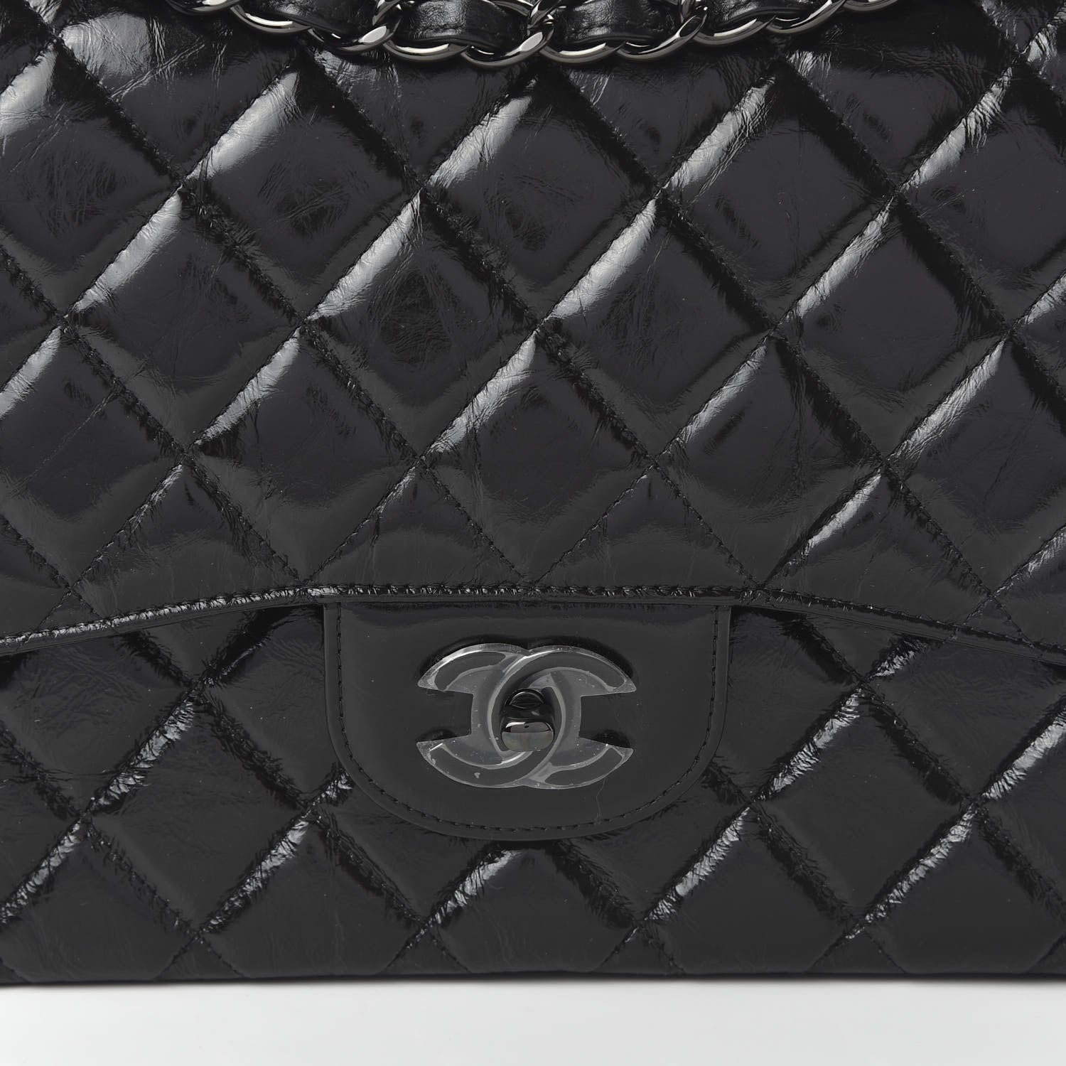 Chanel Shiny Distressed Calfskin Quilted Jumbo Double Flap So Black 10 of 11