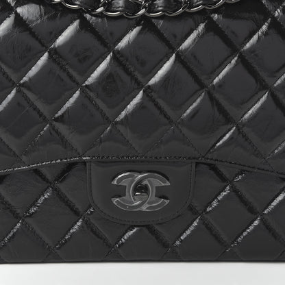 Chanel Shiny Distressed Calfskin Quilted Jumbo Double Flap So Black 10 of 11