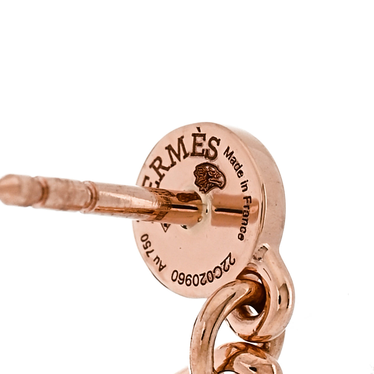 Hermes 18K Rose Gold PM Ex-Libris Drop Earrings 4 of 5