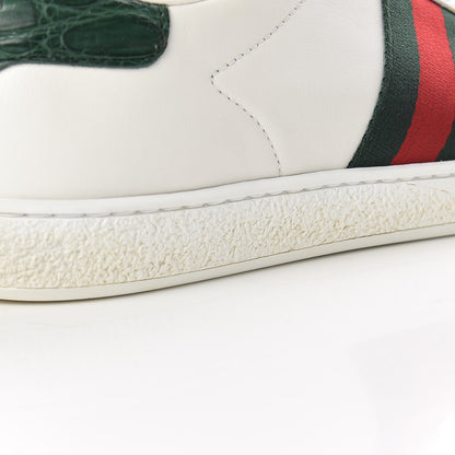 Gucci Calfskin Crocodile Web Womens Ace Sneakers 37.5 White Green 12 of 16