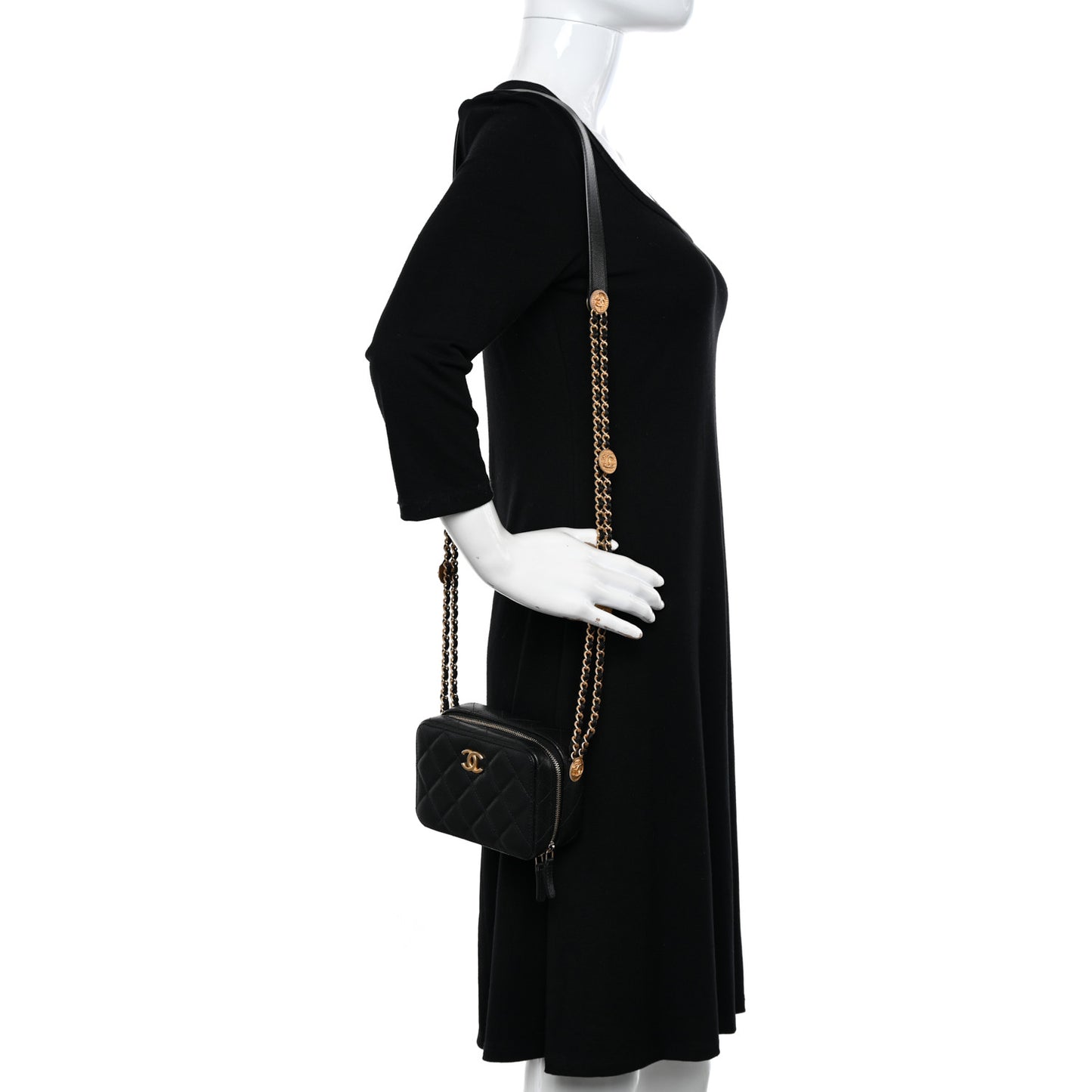 Caviar Quilted Twist Your Buttons Clutch With Chain Black
