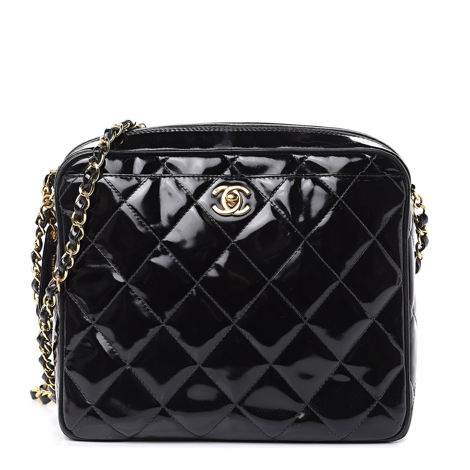 Chanel Patent Quilted Camera Case Black 1 of 15