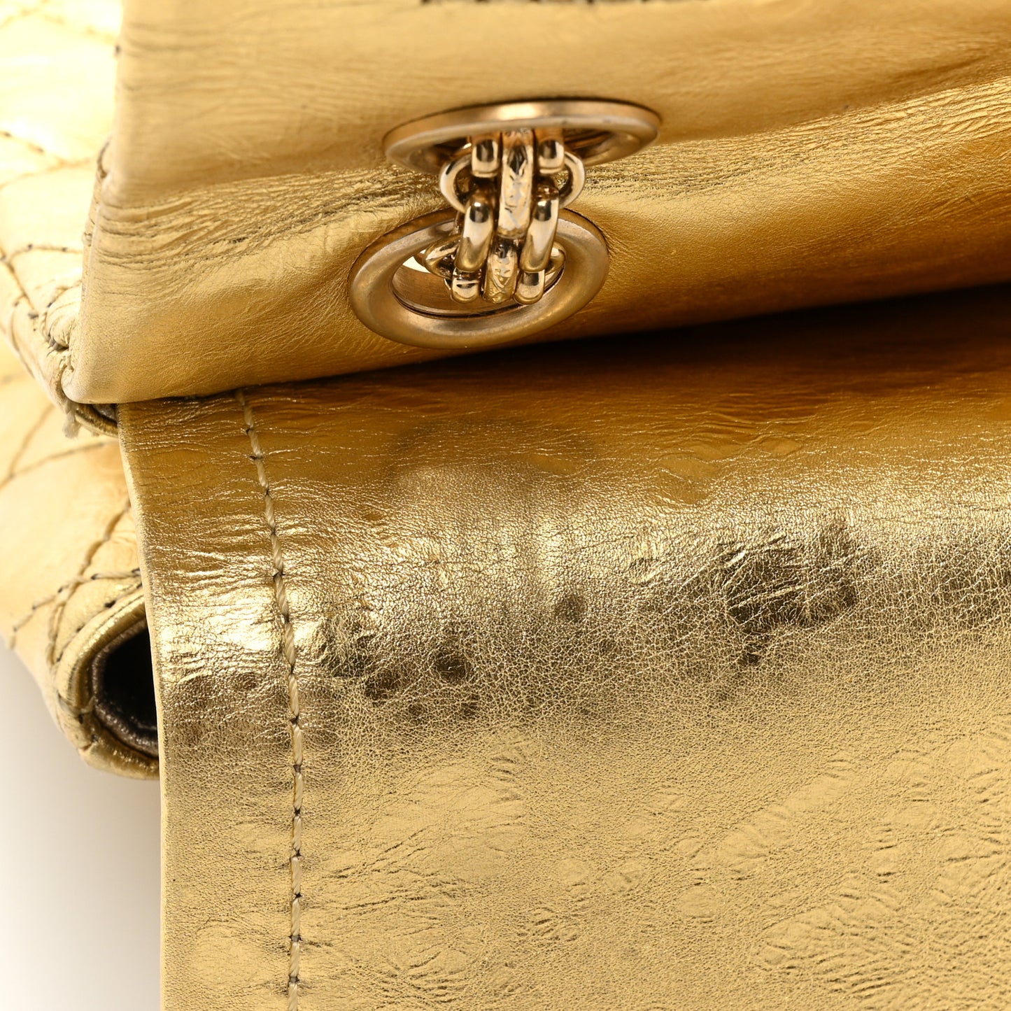 Metallic Aged Calfskin Quilted 2.55 Reissue 225 Flap Gold