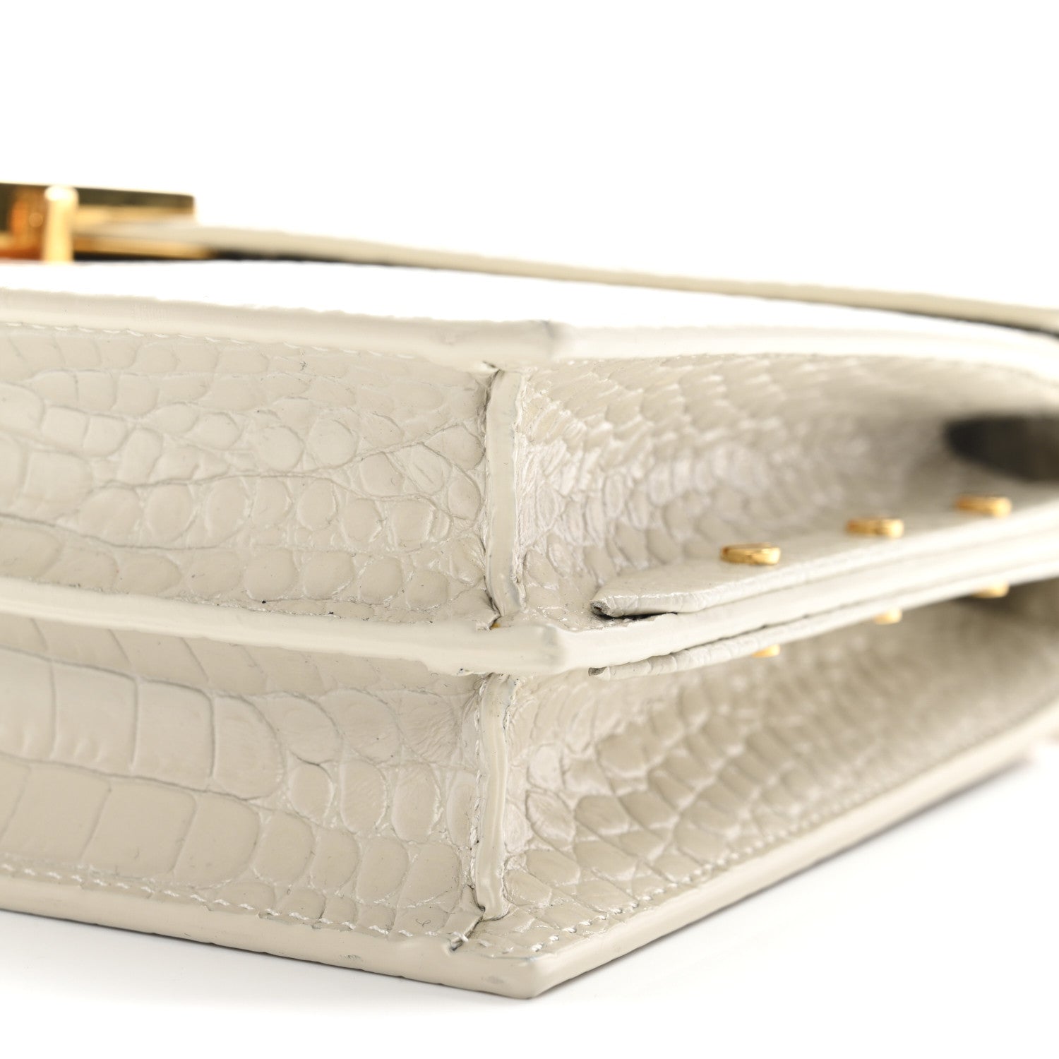 Saint Laurent Calfskin Crocodile Embossed Monogram Cassandra Clasp Bag Crema Soft 10 of 11