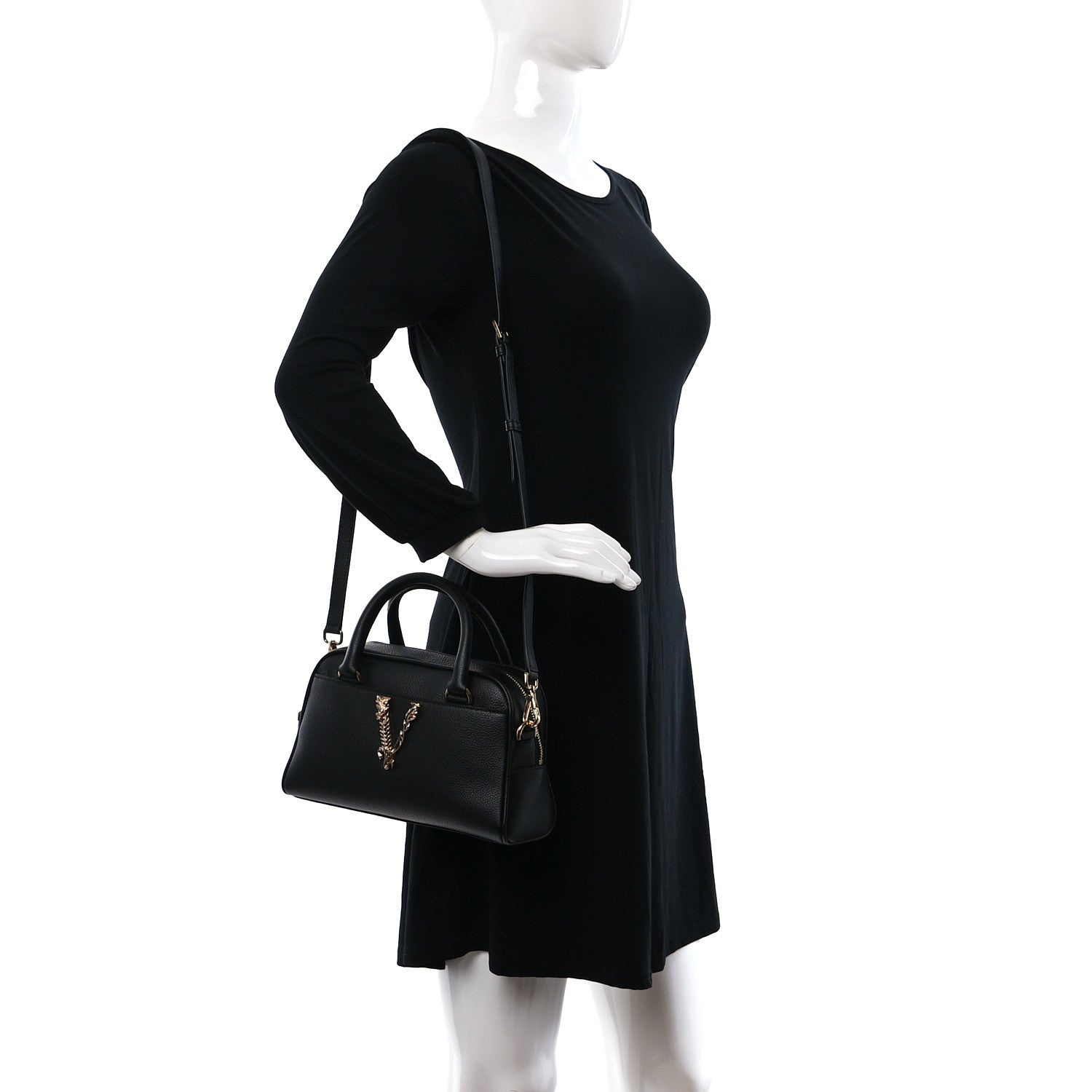 Versace Calfskin Virtus Bowling Bag Black 2 of 8