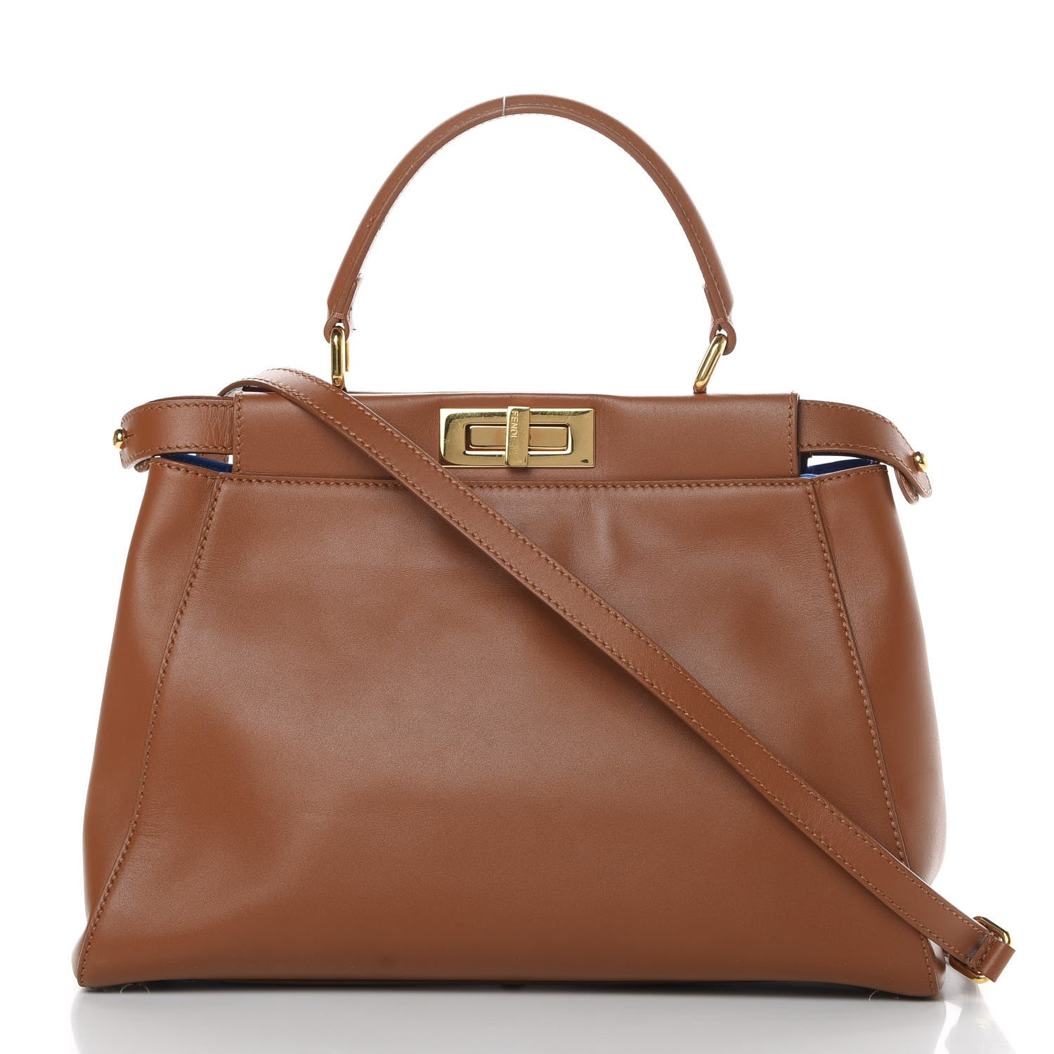 Fendi Vitello Morgan Shiny Nappa Medium Peekaboo Iconic Satchel Cuoio Bluette 3 of 13