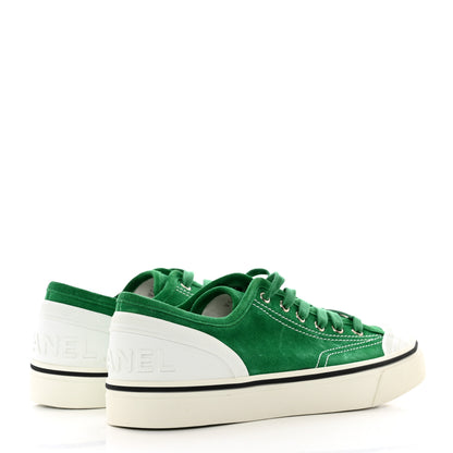 Chanel Suede Calfskin Lace Up Cap Toe Sneakers 41 Green 4 of 8