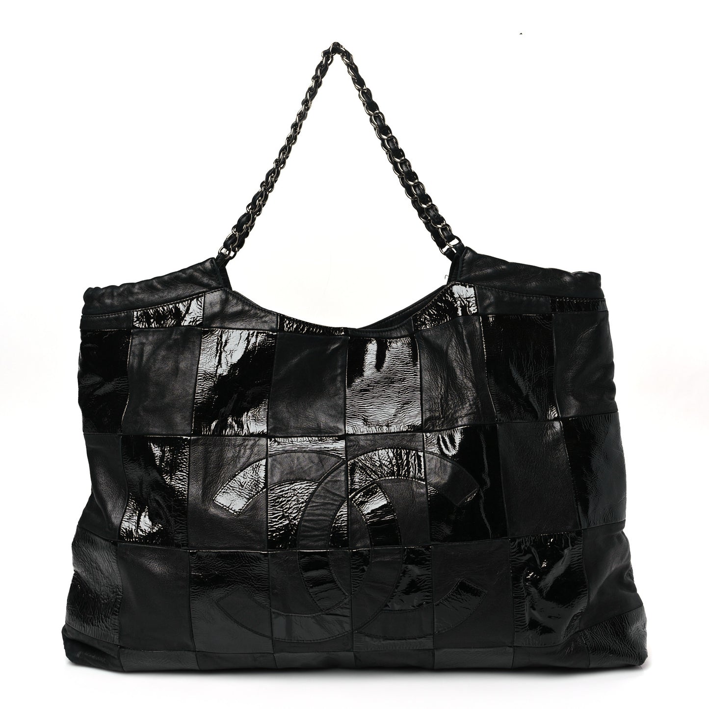 Lambskin Patent Calfskin Brooklyn Patchwork Extra Large Hobo Black