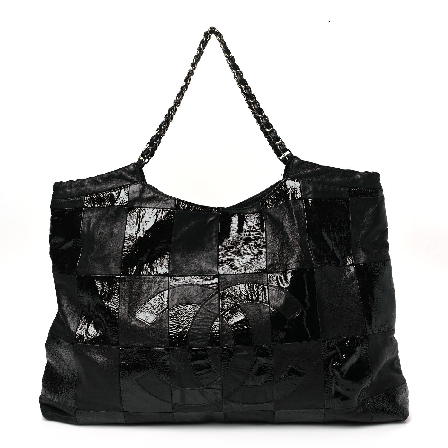 Chanel Lambskin Patent Calfskin Brooklyn Patchwork Extra Large Hobo Black 1 of 10