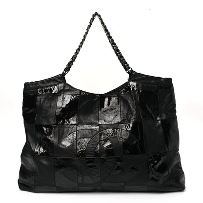 Chanel Lambskin Patent Calfskin Brooklyn Patchwork Extra Large Hobo Black 1 of 10