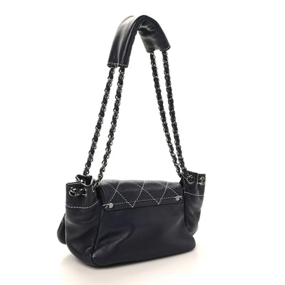 Chanel Lambskin Contrast Stitch Small Surpique Accordion Flap Navy 3 of 10