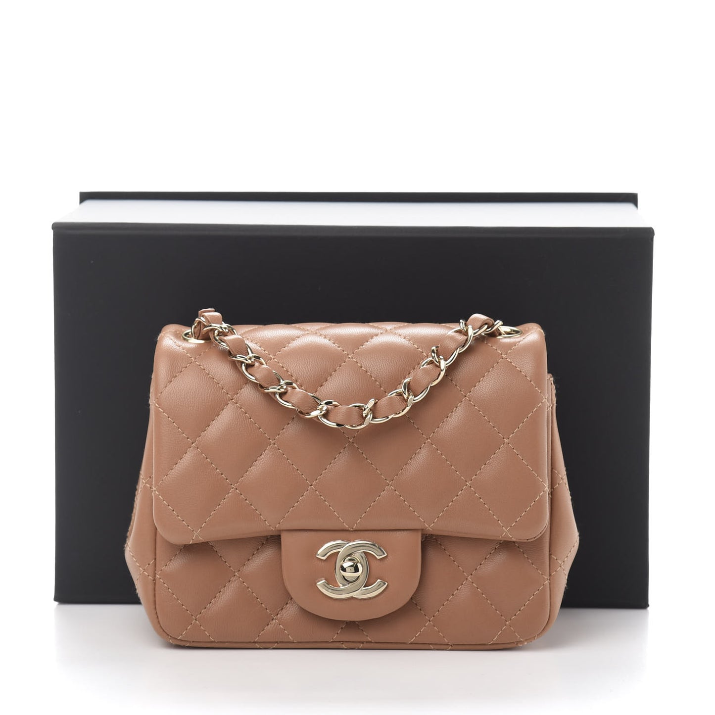 Lambskin Quilted Mini Square Flap Brown