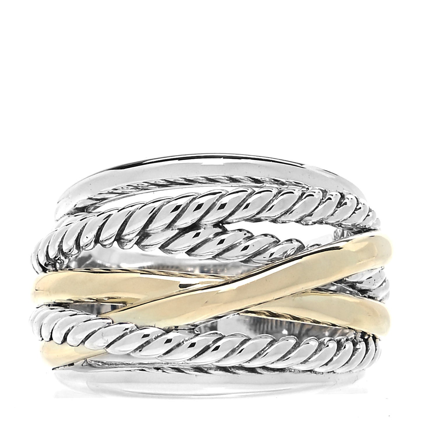 Sterling Silver 14K Yellow Gold Wide Crossover Ring 57 8