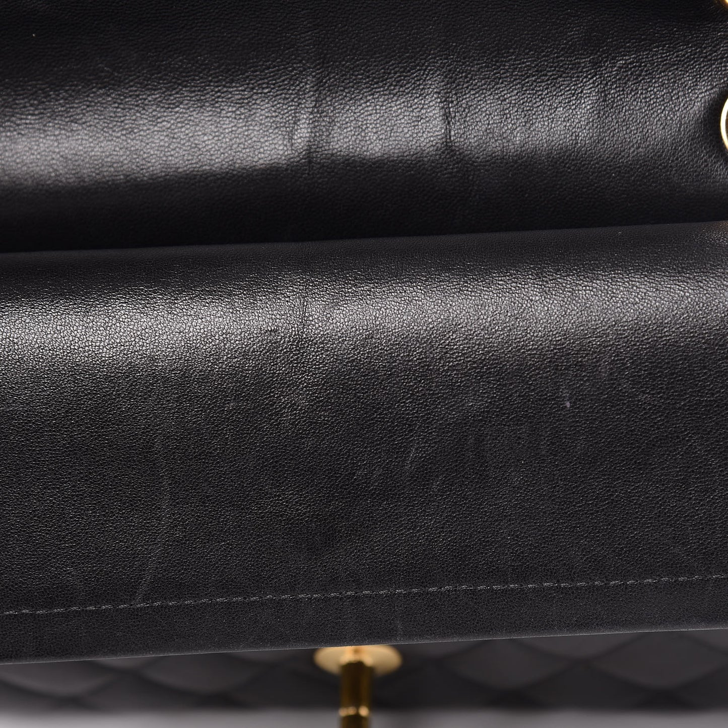 Lambskin Quilted Medium Double Flap Black