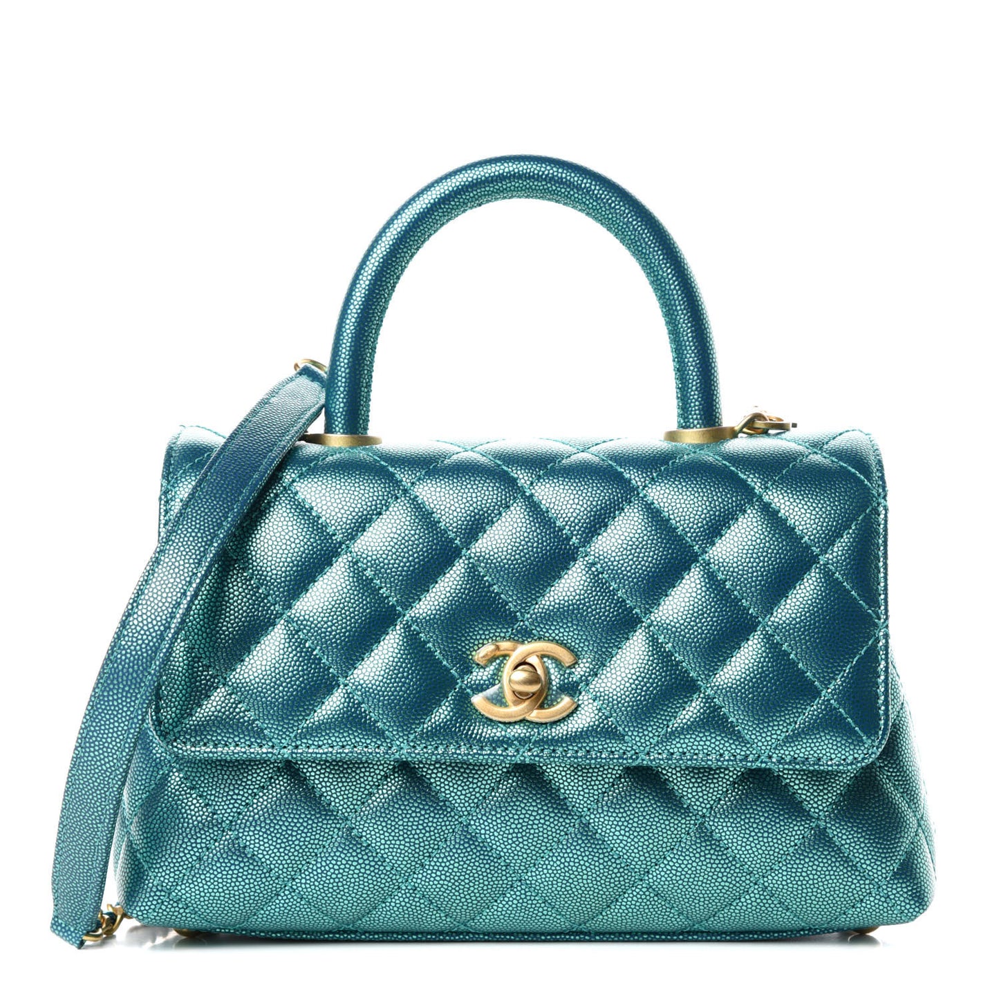 Metallic Caviar Quilted Mini Coco Handle Flap Blue