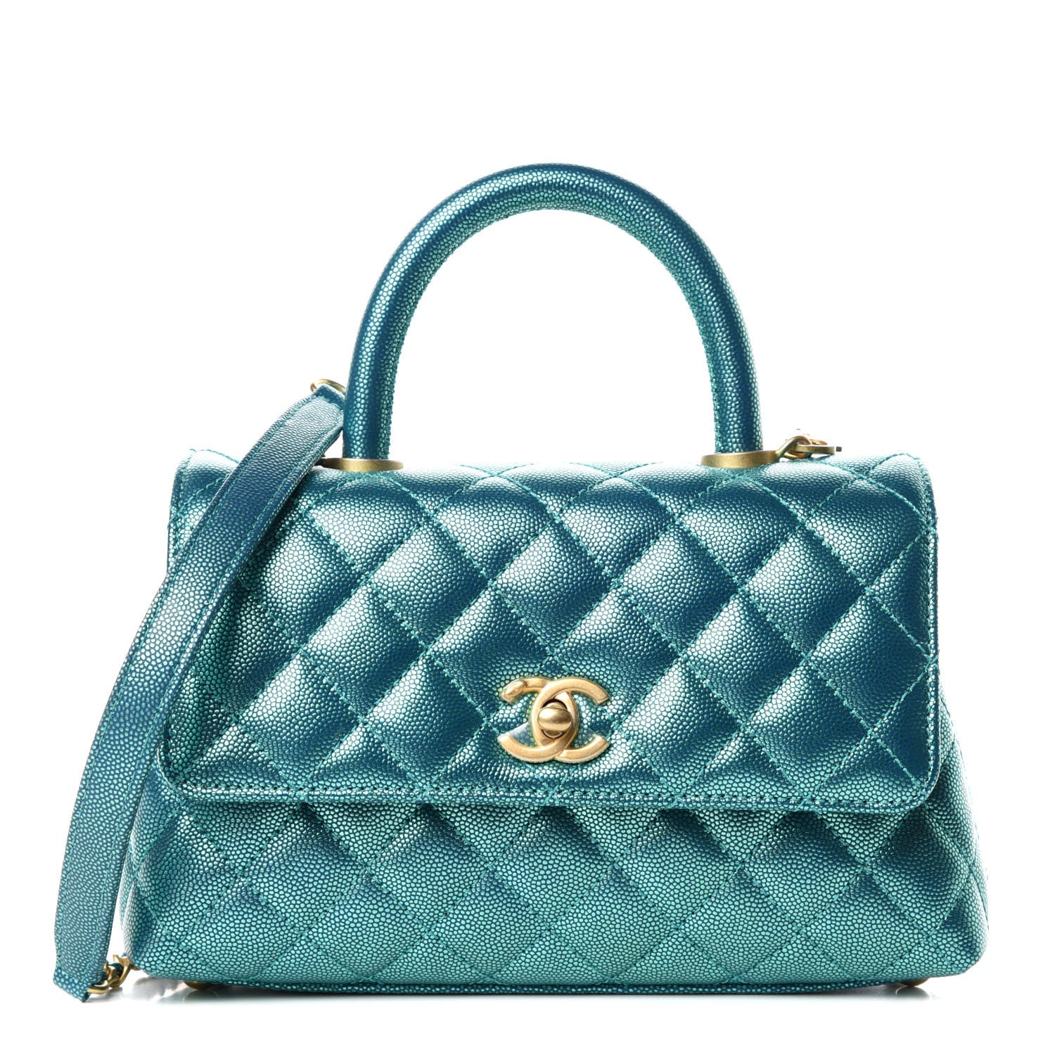 Chanel Metallic Caviar Quilted Mini Coco Handle Flap Blue 1 of 10