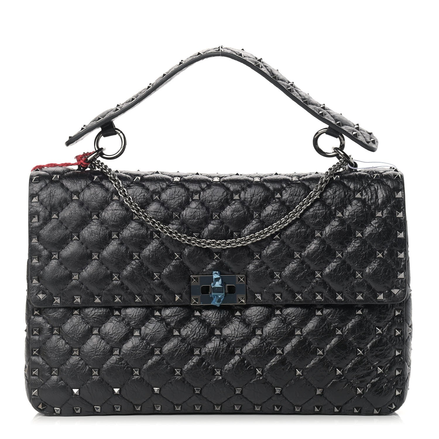 Valentino Garavani Craquele Nappa Large Rockstud Spike Shoulder Bag Black 1 of 11