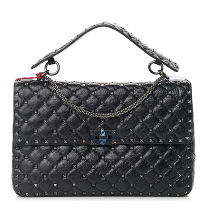 Valentino Garavani Craquele Nappa Large Rockstud Spike Shoulder Bag Black 1 of 11