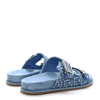 Fendi Denim FF Quilted Fendi Feel Buckled Slide Sandals 41 Blue 4 of 9