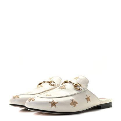 Gucci Goatskin Bee Star Embroidered Womens Princetown Slippers 39 Mystic White 2 of 16