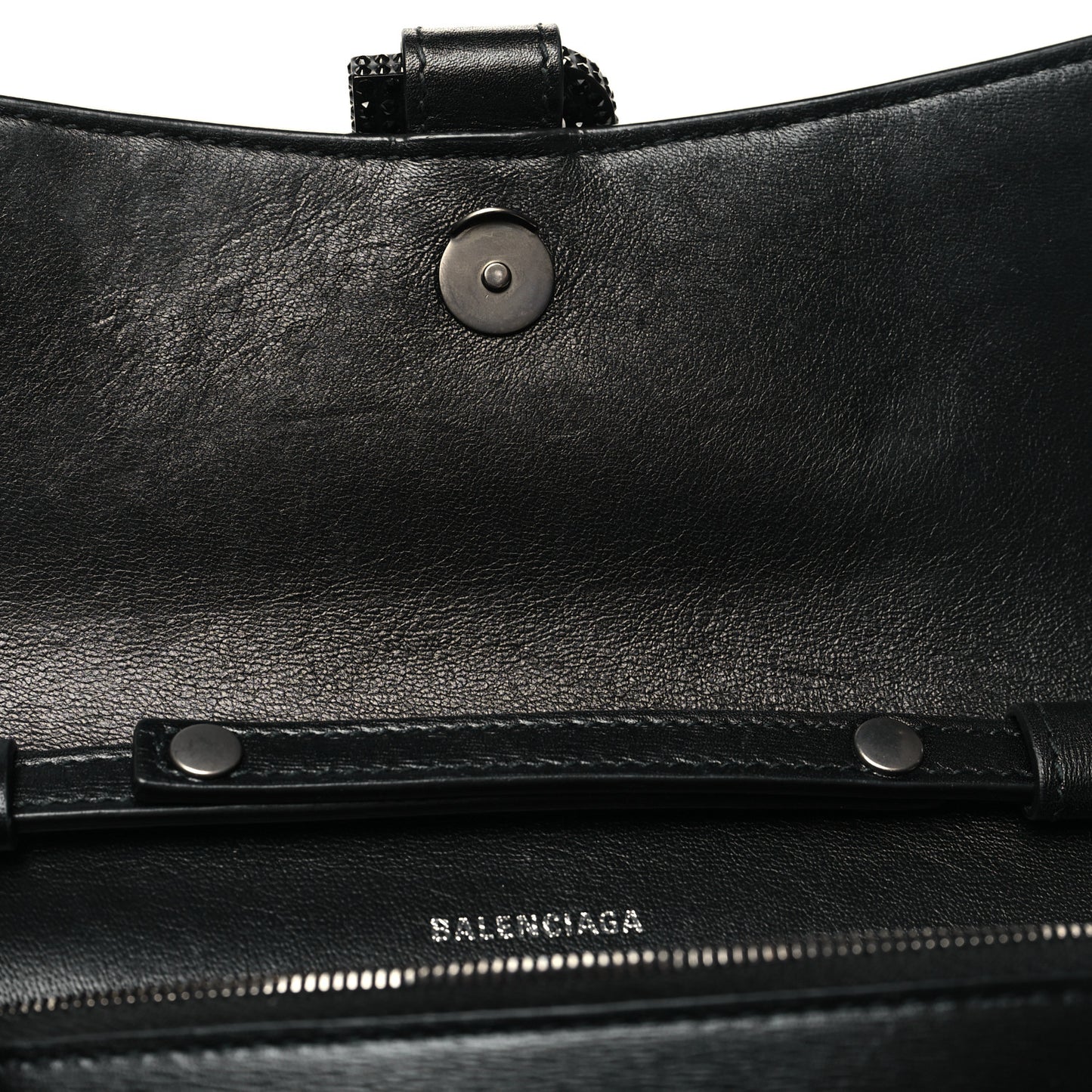 Calfskin Strass Monochrome Hourglass Chain Bag Black