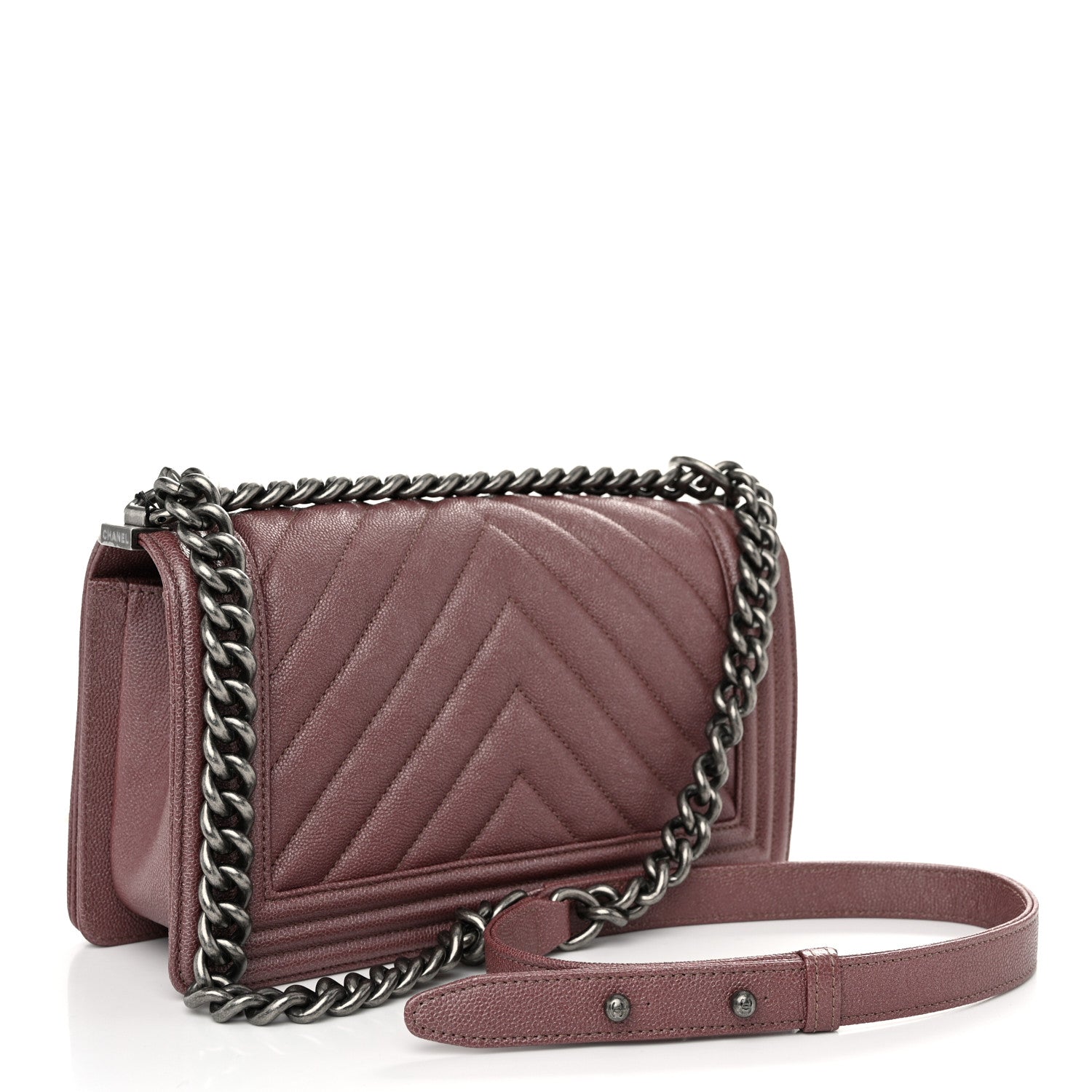 Chanel Metallic Caviar Chevron Quilted Medium Boy Flap Dark Pink 3 of 10