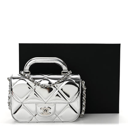 Chanel Mirror Calfskin Small Top Handle Clutch With Chain Silver 11 of 11