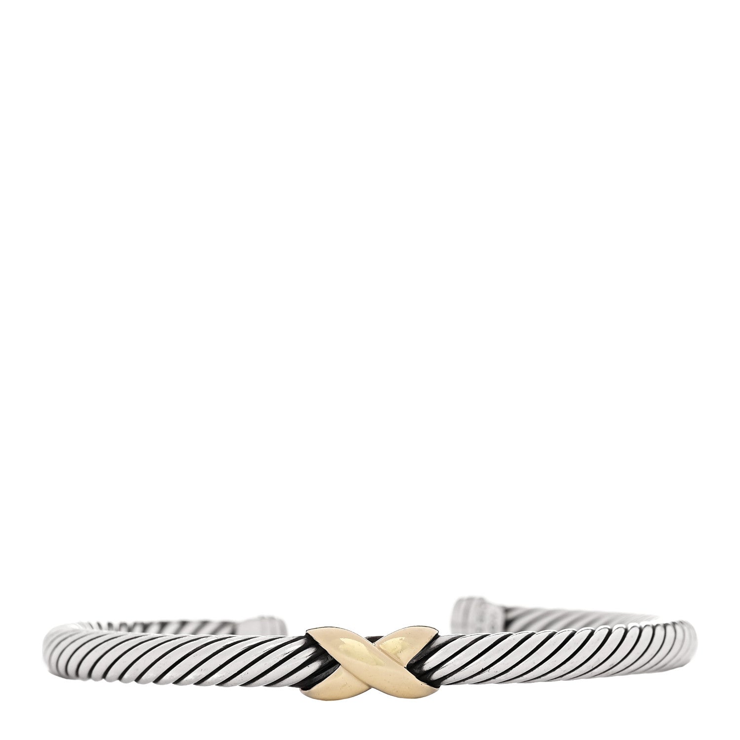 David Yurman Sterling Silver 14K Yellow Gold 5mm X Station Cable Bracelet 1 of 3