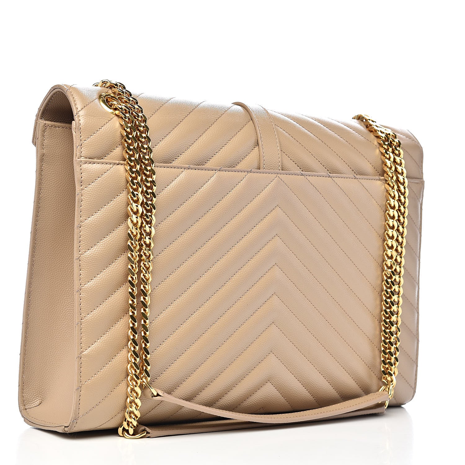Saint Laurent Grain De Poudre Matelasse Chevron Large Monogram Satchel Dark Beige 3 of 12