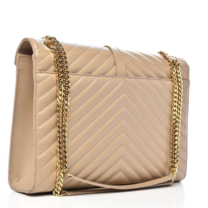 Saint Laurent Grain De Poudre Matelasse Chevron Large Monogram Satchel Dark Beige 3 of 12