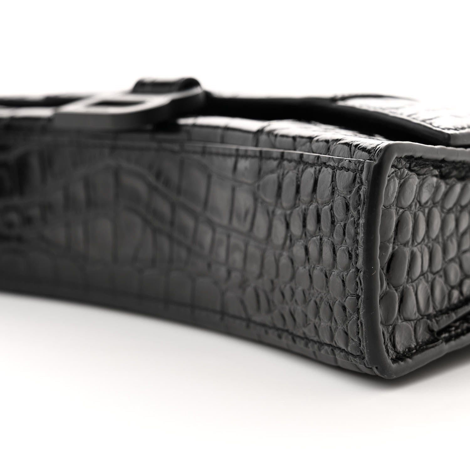 Balenciaga Shiny Calfskin Monochrome Crocodile Embossed Small Hourglass Evening Chain Bag Black 10 of 12