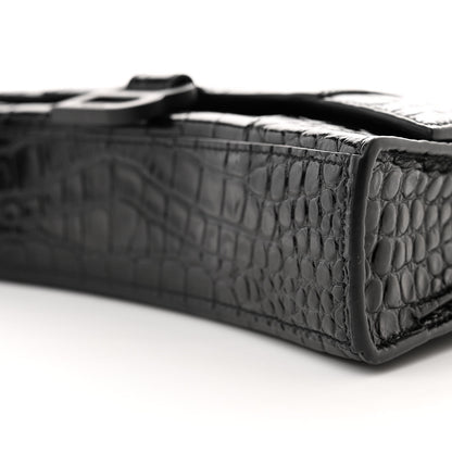 Balenciaga Shiny Calfskin Monochrome Crocodile Embossed Small Hourglass Evening Chain Bag Black 10 of 12