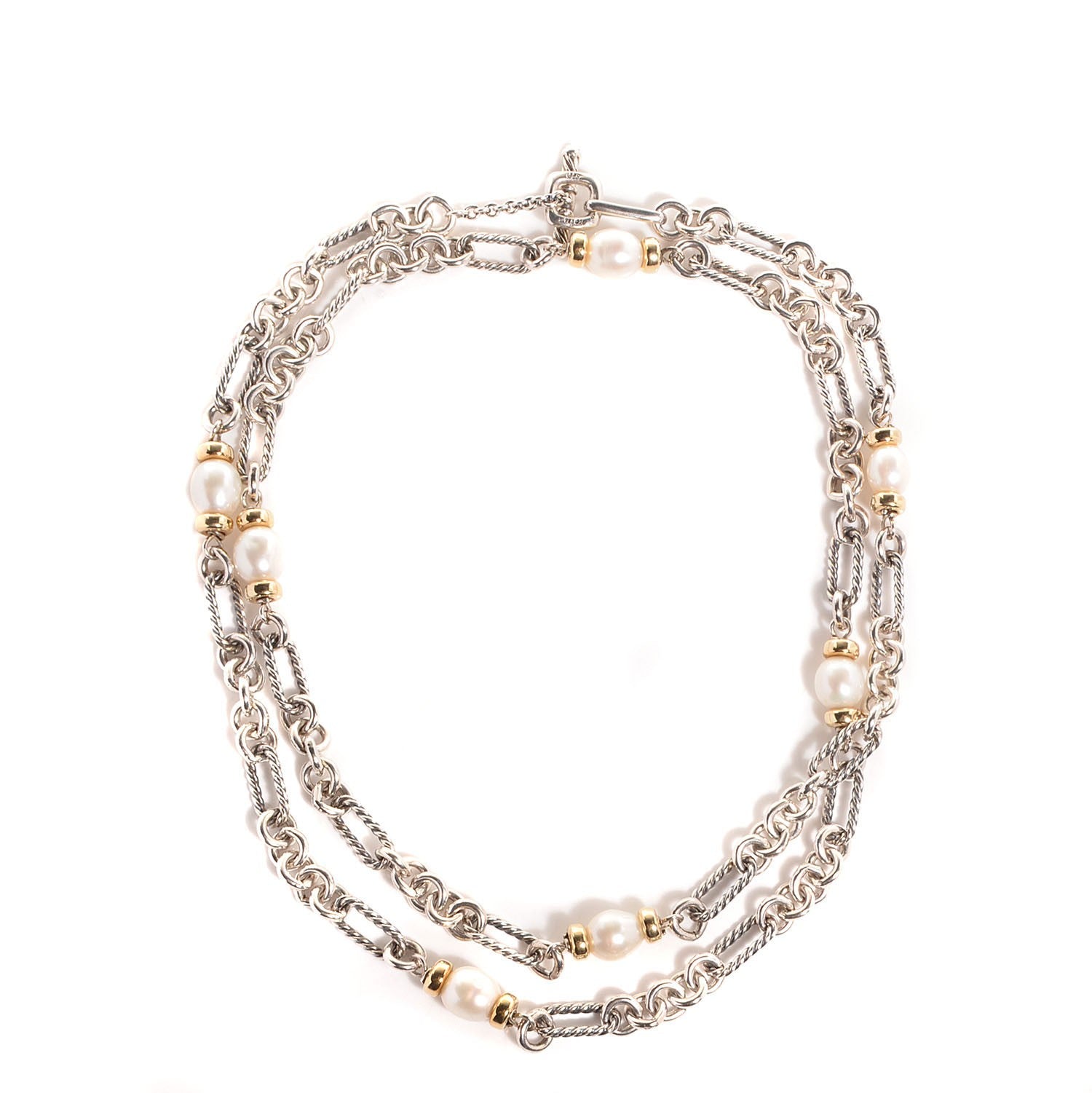 David Yurman Sterling Silver 18K Gold Pearl Copella Necklace 1 of 5