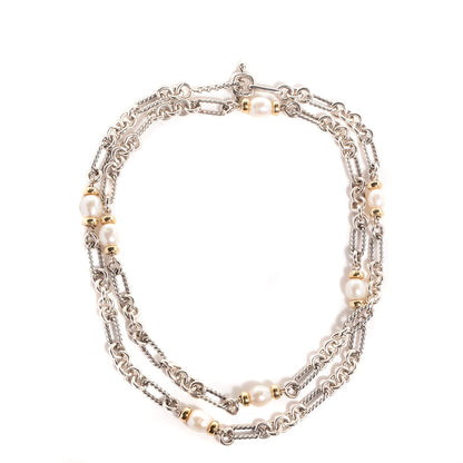 David Yurman Sterling Silver 18K Gold Pearl Copella Necklace 1 of 5