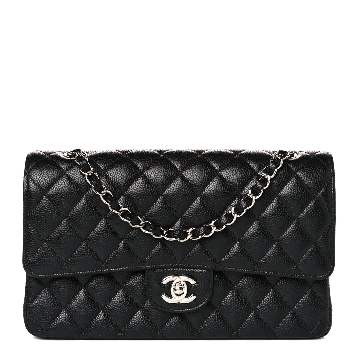 Caviar Quilted Medium Double Flap Black