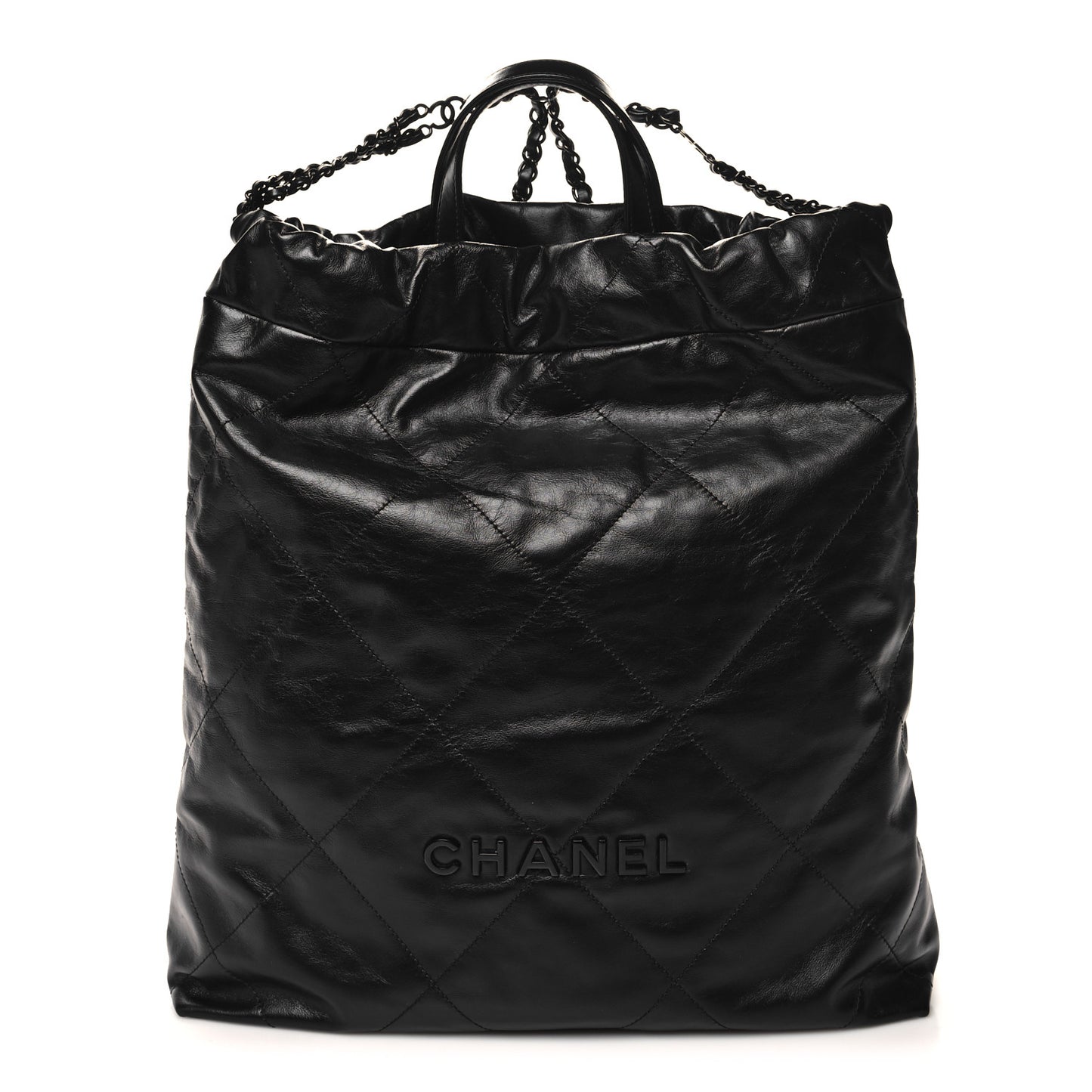 Shiny Calfskin Quilted Chanel 22 Backpack So Black