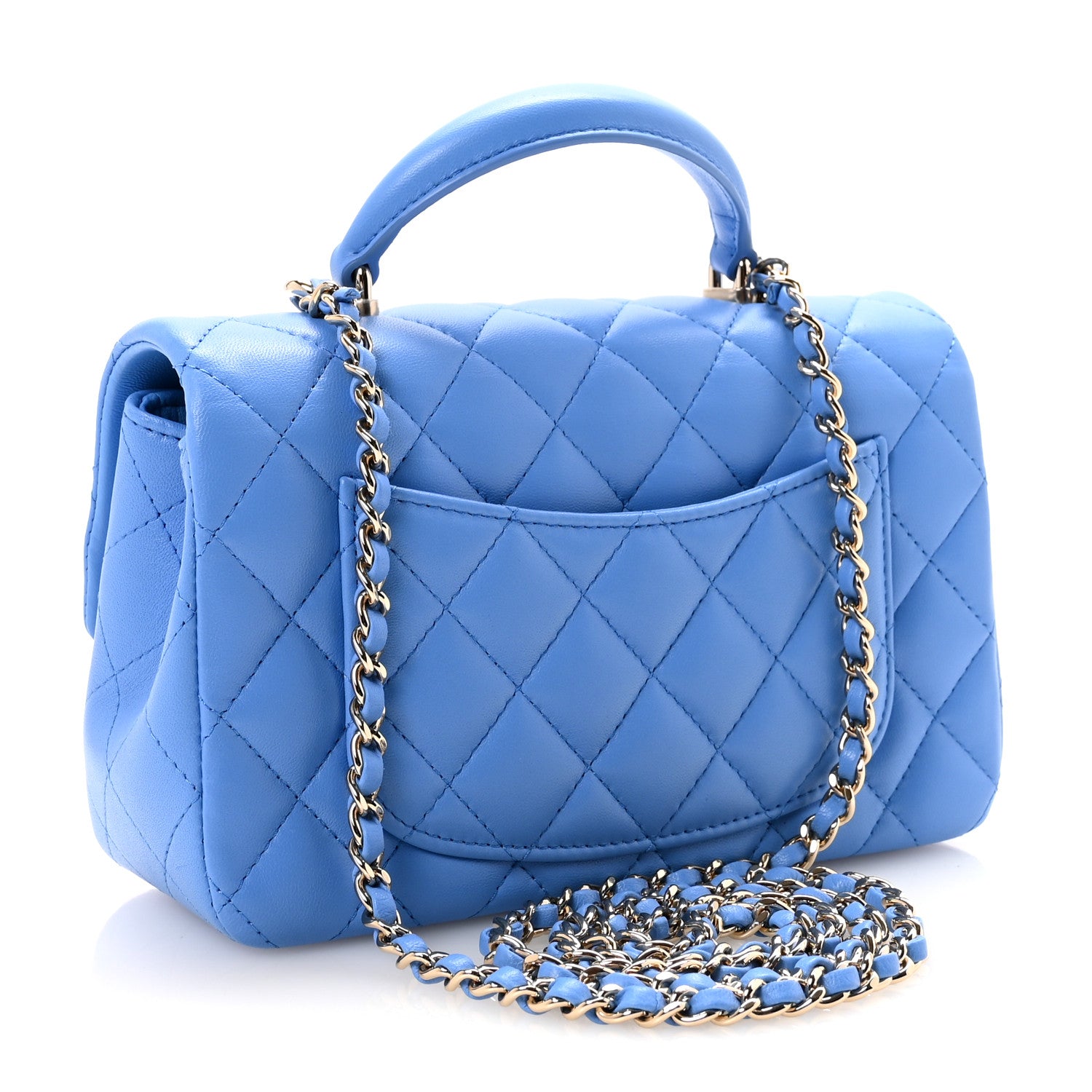 Chanel Lambskin Quilted Mini Top Handle Rectangular Flap Blue 3 of 11
