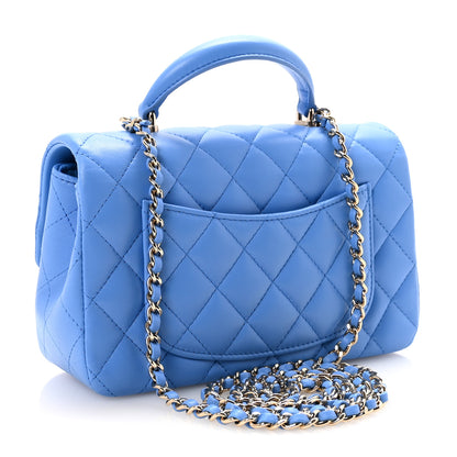 Chanel Lambskin Quilted Mini Top Handle Rectangular Flap Blue 3 of 11