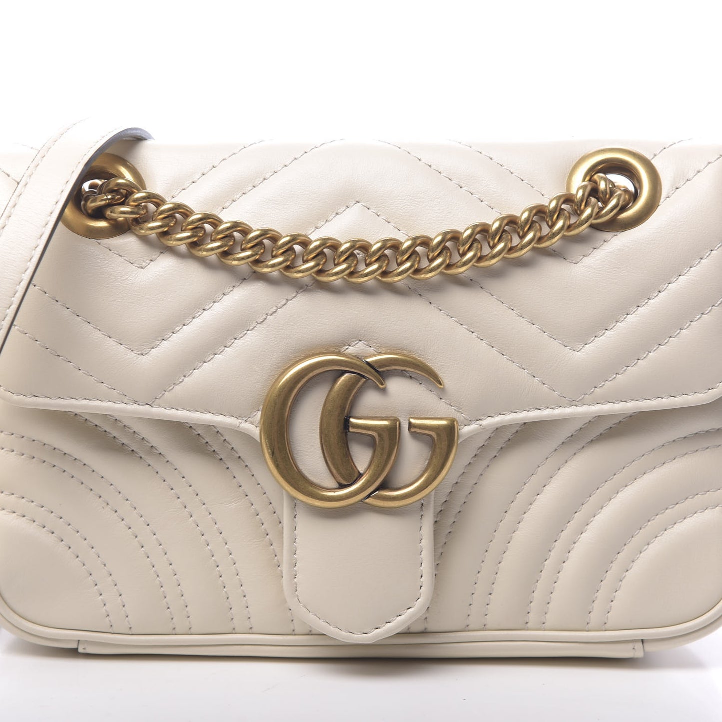 Calfskin Matelasse Mini GG Marmont Shoulder Bag White