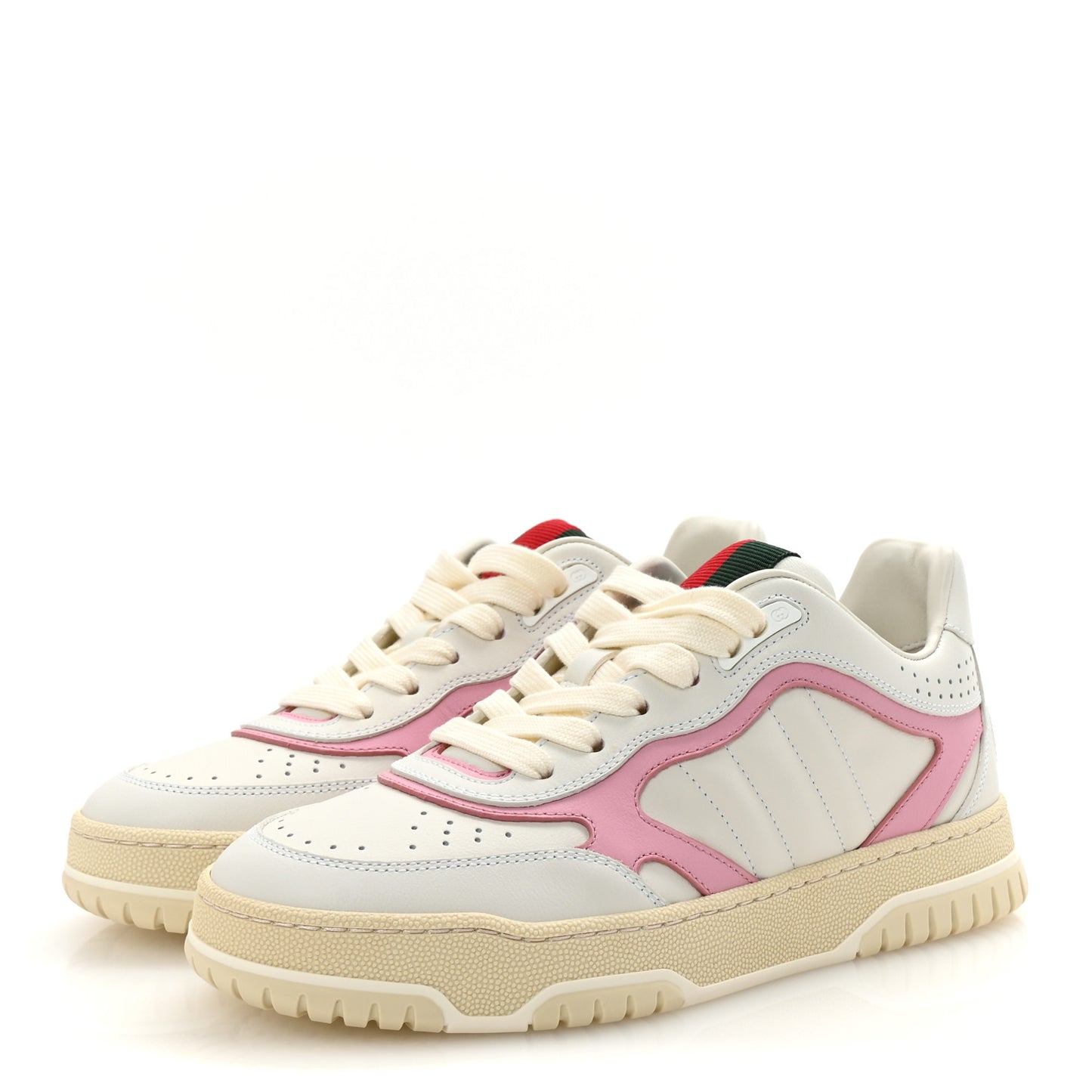 Calfskin Womens Re-Web Sneakers 36 White Pink