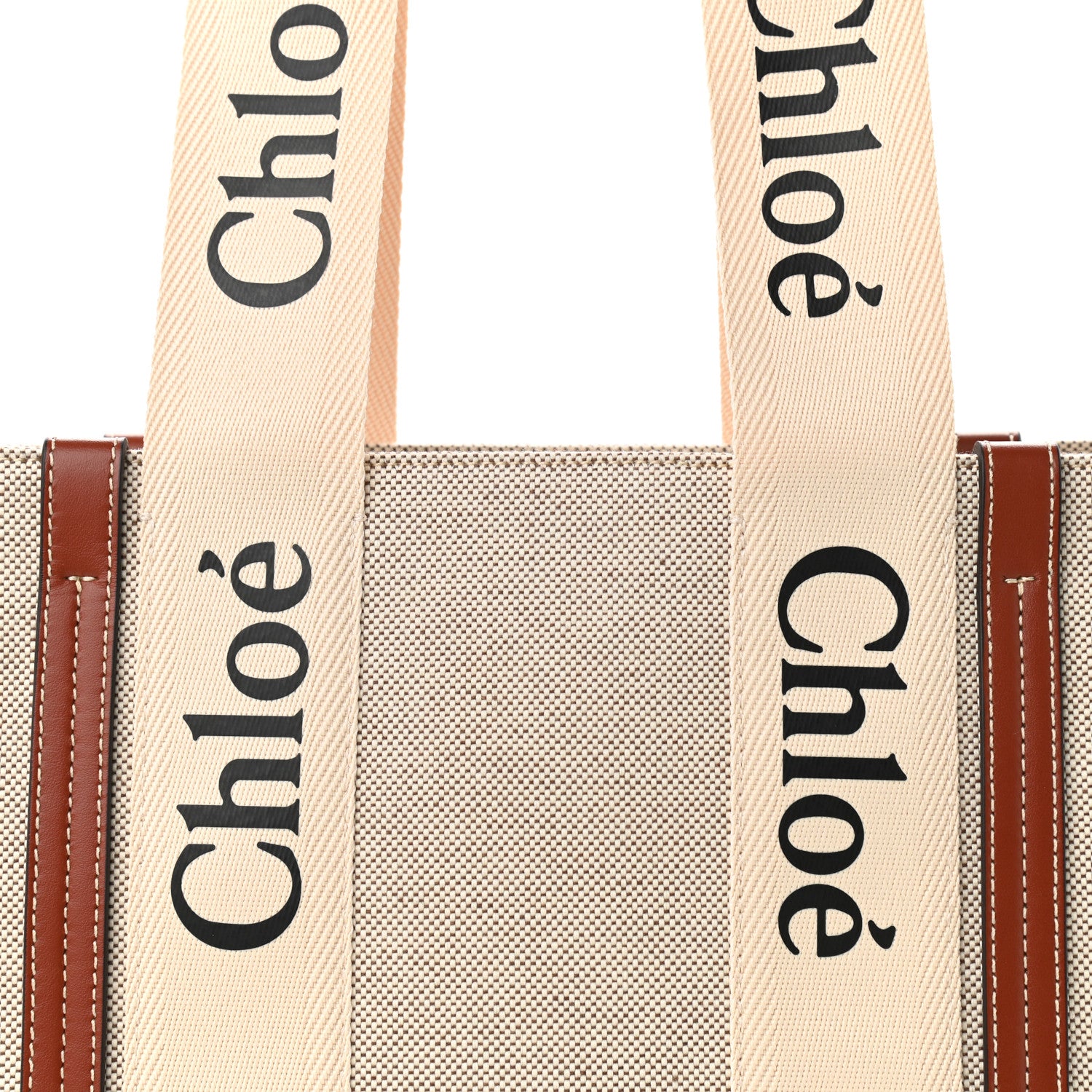 Chloe Cotton Calfskin Medium Woody Ribbon Tote White Brown 9 of 9