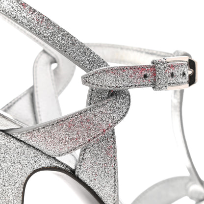 Saint Laurent Glitter Calfskin Tribute 105 Platform Sandals 37 Silver 8 of 11