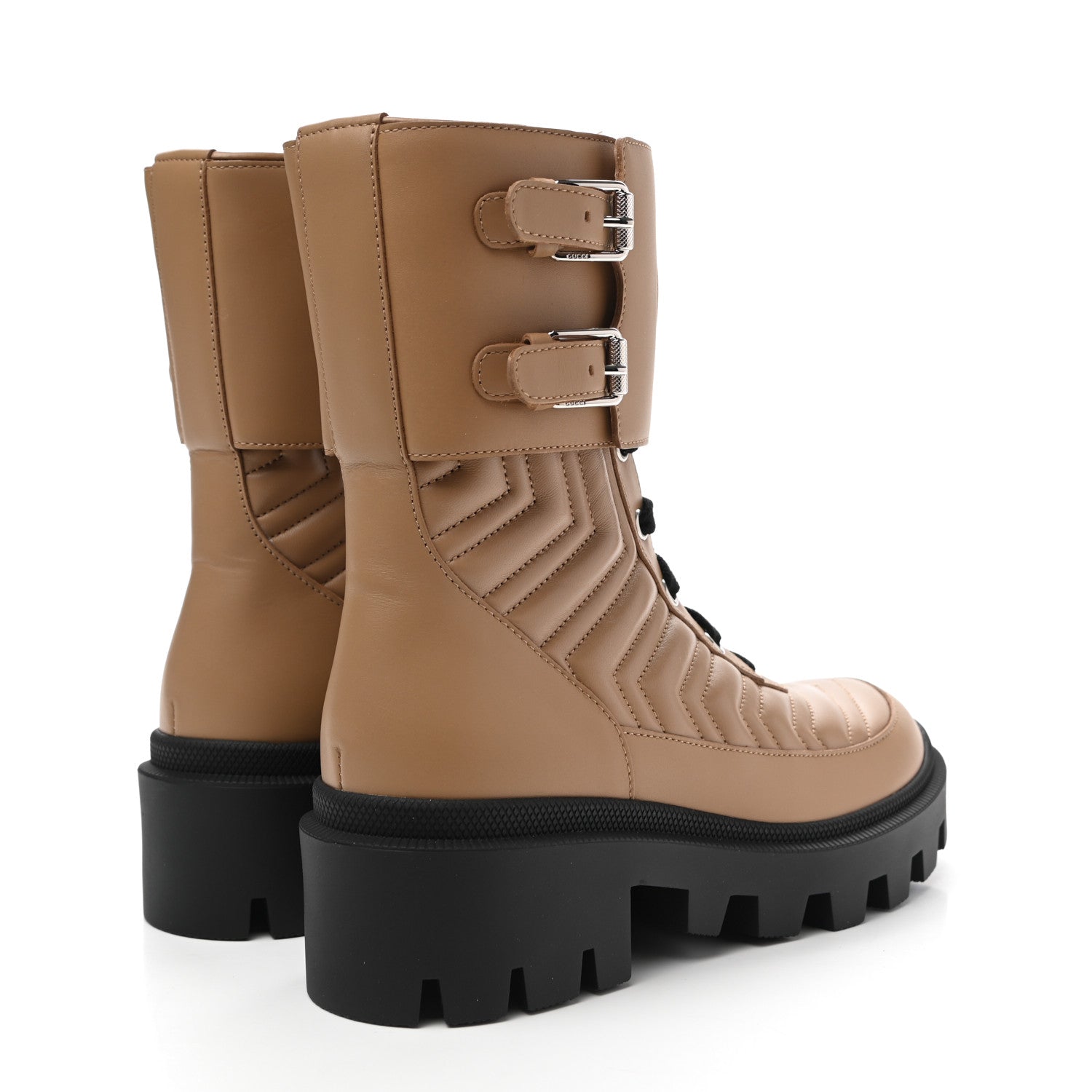 Gucci Nappa Frances GG Matelasse Platform Combat Boots 36 Natural Tan 4 of 9